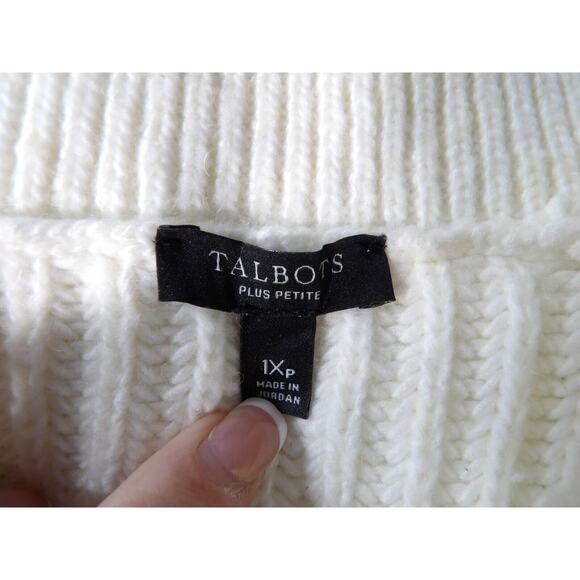 Talbots 1XP Petite Sweater Wool Blend Cable Knit Colorblock Cream Brown 1/4 Zip - Picture 6 of 11